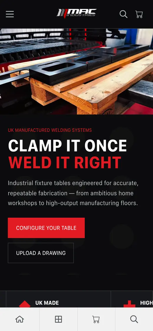 The MAC Industries homepage on a phone